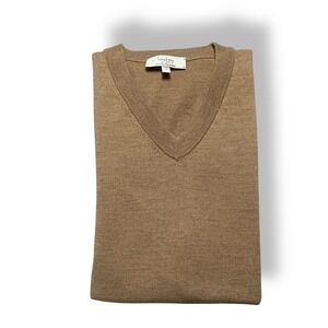 Turnbury Extra Fine Merino Wool Sweater Vest Mens L V-Neck Brown‎
